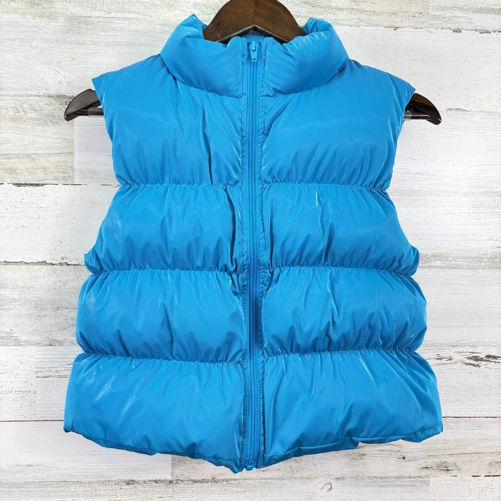 Weissman Puffer Vest Women XS Blue Quilted Full Zip Shiny Y2K Festival Chic